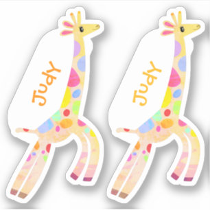 Set mit zwei skurrilen farbenfrohen Giraffen-Namen Aufkleber