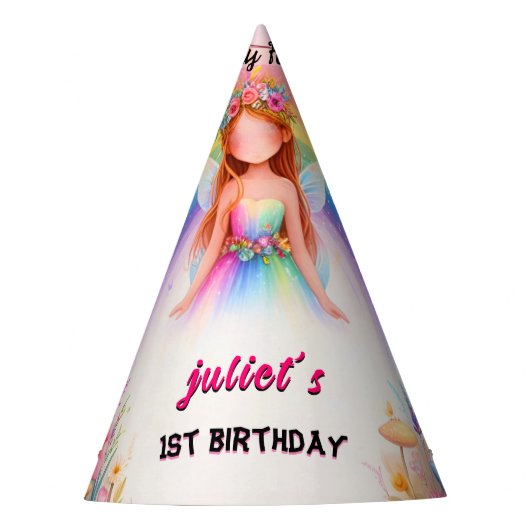 Set niedlich Floral Pink Mädchenmärchen ersten 1. Partyhütchen (Vorderseite)