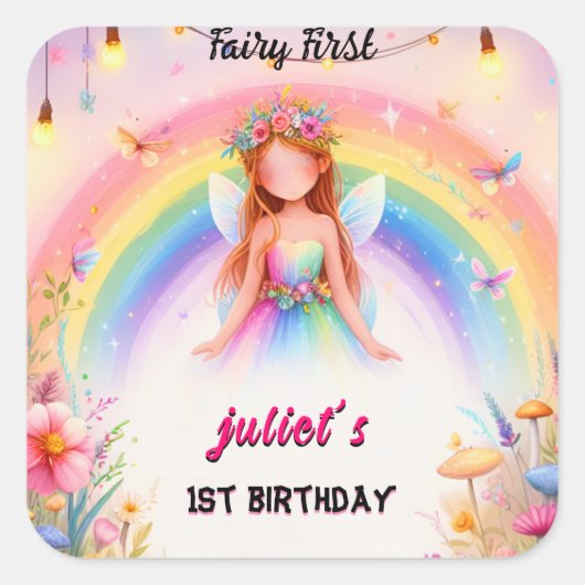 Set niedlich Floral Pink Mädchenmärchen ersten 1. Quadratischer Aufkleber (Vorderseite)