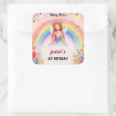 Set niedlich Floral Pink Mädchenmärchen ersten 1. Quadratischer Aufkleber (Tasche)