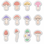 Set of 12 Classic Cute Doodle Mushrooms Aufkleber (Vorderseite)