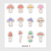Set of 12 Classic Cute Doodle Mushrooms Aufkleber (Blatt)