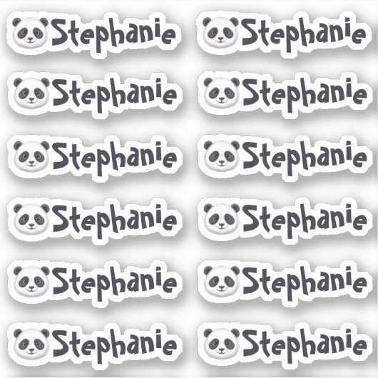 Set of 12 Cute Panda Name Labels (Vorderseite)