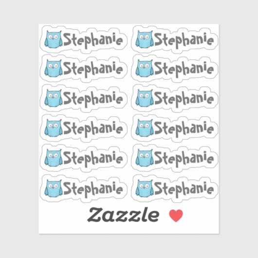 Set of 12 Small Whimsical Owl Name Labels (Blatt)