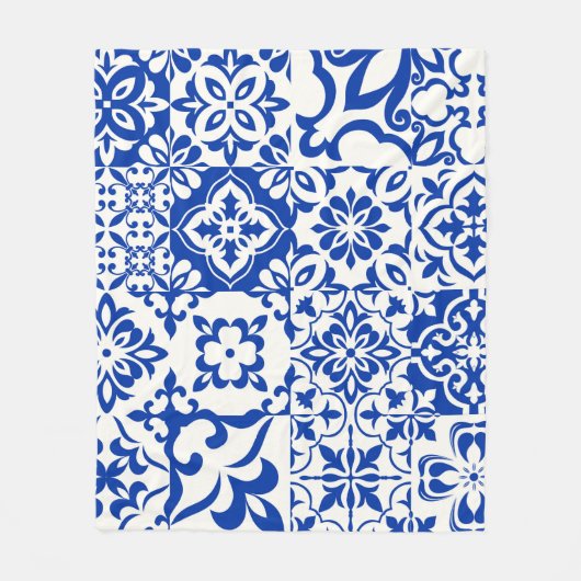 Set of 16 tiles Azulejos in blue,  white. Original Fleecedecke (Vorderseite)