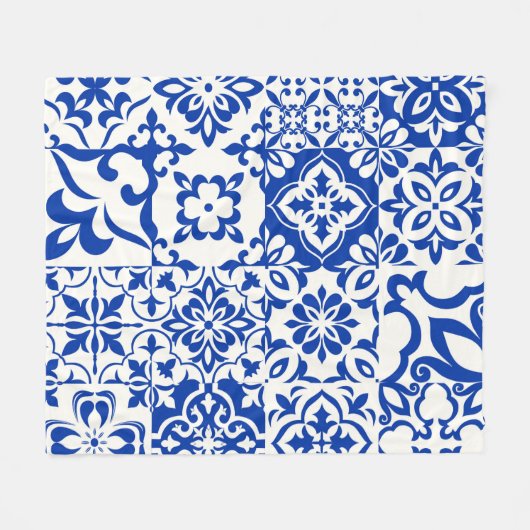 Set of 16 tiles Azulejos in blue, white. Original Fleecedecke (Vorderseite (Horizontal))