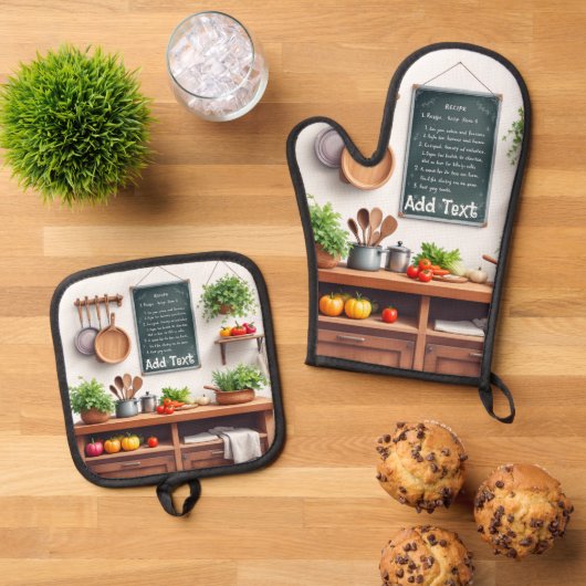 Set of 2 Oven Mitt & Potholder | Personalize Gift (Oben Unten)
