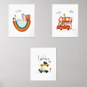 Set of 3 Baby Nursery Artwork Cute Animals Cars (Vorderseite)