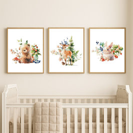 Set of 3 Baby Nursery Lovely Woodland Animals