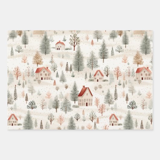 Set of 3 Country Whimsical Woodsy Geschenkpapier Set (Vorderseite)