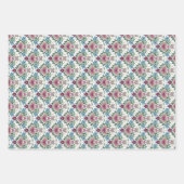 Set of 3-Earthy Pink & Teal Flowers and Hearts Geschenkpapier Set (Vorderseite)