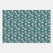 Set of 3 - Pink & Blue Floral on Teal – Modern Geschenkpapier Set (Vorderseite 3)