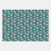 Set of 3 - Pink & Blue Floral on Teal – Modern Geschenkpapier Set (Vorderseite)