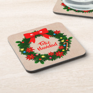 Set of Feliz Navidad Merry Christmas Plastic, Cork Getränkeuntersetzer