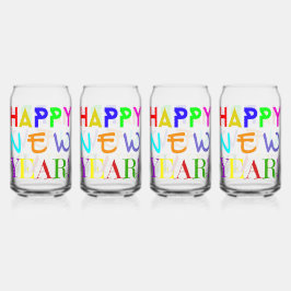 Set Of Four New Year Printed Can Glasses Dosenglas