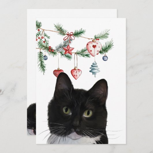Set of Holiday Note Cards 5x7 Tuxedo Cat Mitteilungskarte (Vorne/Hinten)