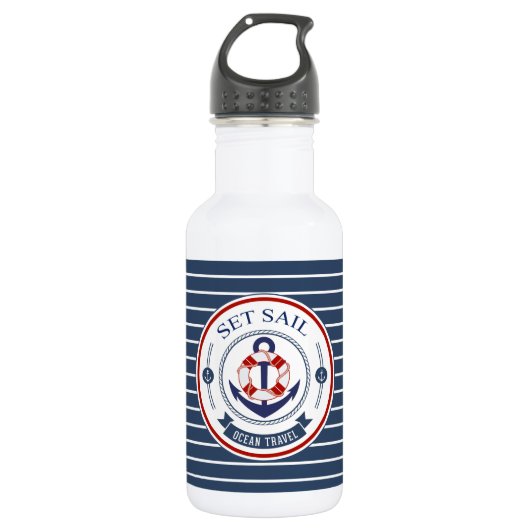 Set Sail Nautical Stripes Edelstahlflasche (Vorderseite)