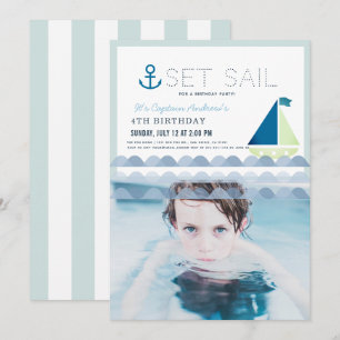 Set Sail Sailboat Blue Boy Birthday Foto Einladung