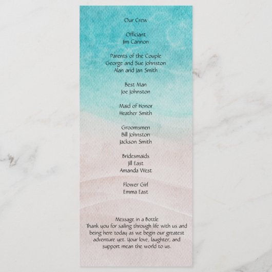 Set Sail Wedding Programm (Rückseite)