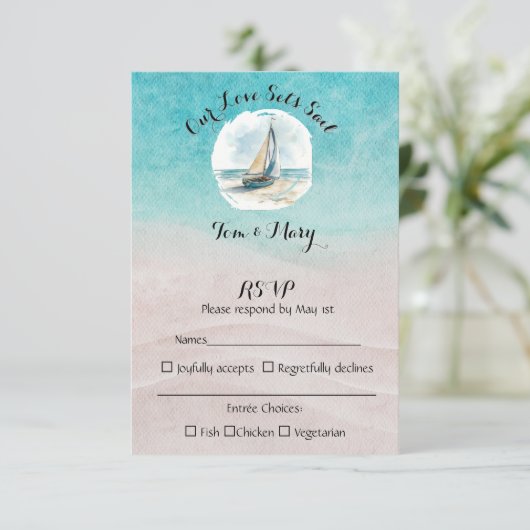Set Sail Wedding RSVP Karte (Stehend Vorderseite)