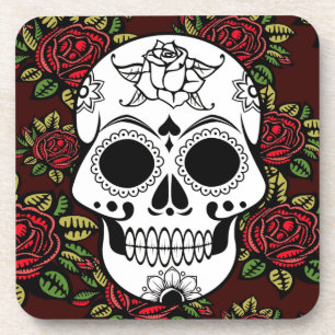 Set Schädels mit 6 Roten Rosen der Untersetzer