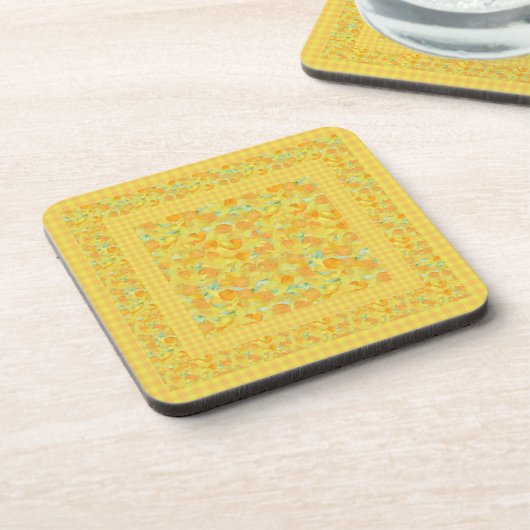 Set Square Untersetzer, Affodils, Karo Gingham Untersetzer (Linke Seite)