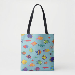 Set tropischer Fische. Zeilennahtloses Muster Tasche