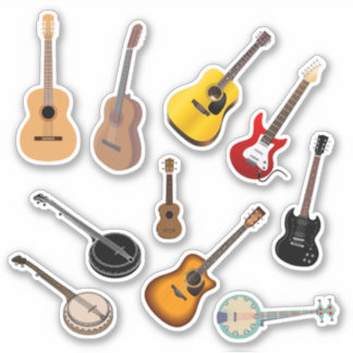 Set von 10 Gitarrenaufklebern | Instrumentenkleber Aufkleber