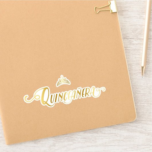 Set von 10 Goldkrone, Tiara und Quinceñera Wörter Aufkleber