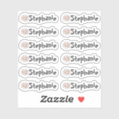Set von 12 kleinen Whimsical Daisy Name Labels (Blatt)