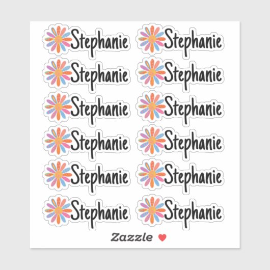 Set von 12 kleinen Whimsical Daisy Name Labels (Blatt)
