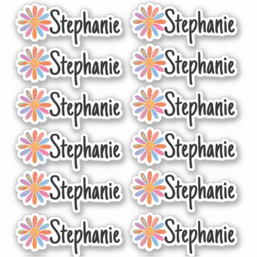 Set von 12 kleinen Whimsical Daisy Name Labels (Vorderseite)