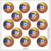 Set von 13 blaugoldenen Mannschaftsfarben Basketba Aufkleber (Blatt)