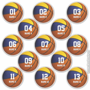 Set von 13 blaugoldenen Mannschaftsfarben Basketba Aufkleber