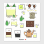 Set von 15 Kawaii Vietnamesischer Kaffee & Tee Aufkleber (Blatt)
