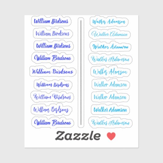 (Set von 18) Blue Transparent Simple Name Stickers Aufkleber (Blatt)
