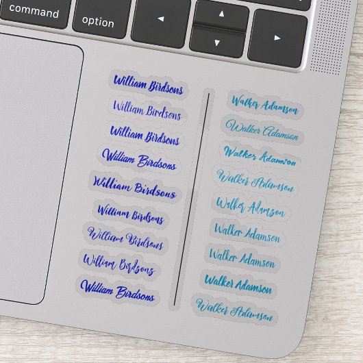 (Set von 18) Blue Transparent Simple Name Stickers Aufkleber