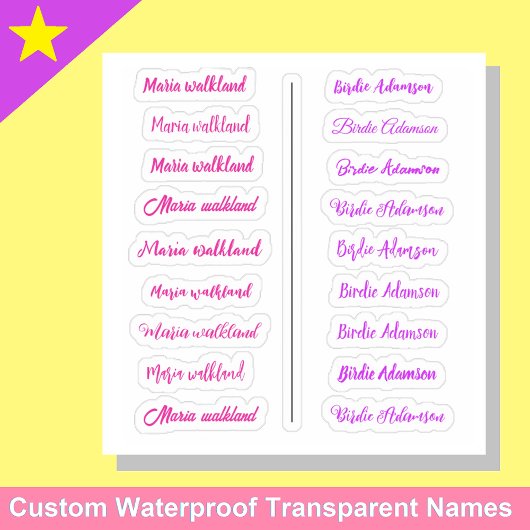 (Set von 18) Girly Transparent Simple Name Sticker