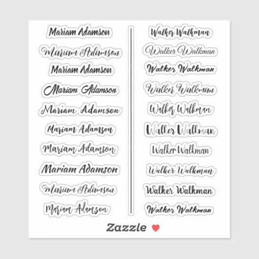 (Set von 20) Schwarz Transparente einfache Namensa Aufkleber (Blatt)