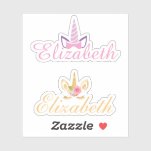 Set von 2 Einhorn individuelle Name, rosa und gold Aufkleber