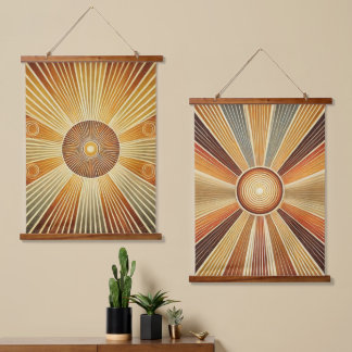 Set von 2 geometrischen Wandtapeten aus Sonnenholz Wandteppich Mit Holzrahmen