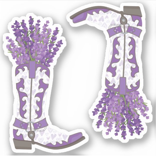 Set von 2 Lavender Cowboy Boot Custom Cut Aufkleber (Vorderseite)