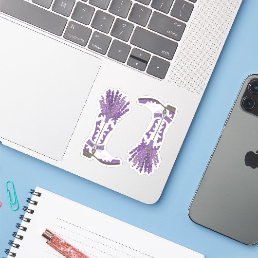 Set von 2 Lavender Cowboy Boot Custom Cut Aufkleber (Laptop mit iPhone)