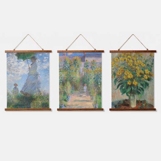 Set von 3 berühmten Gemälden von Claude Monet Wandteppich Mit Holzrahmen (Dreifach)