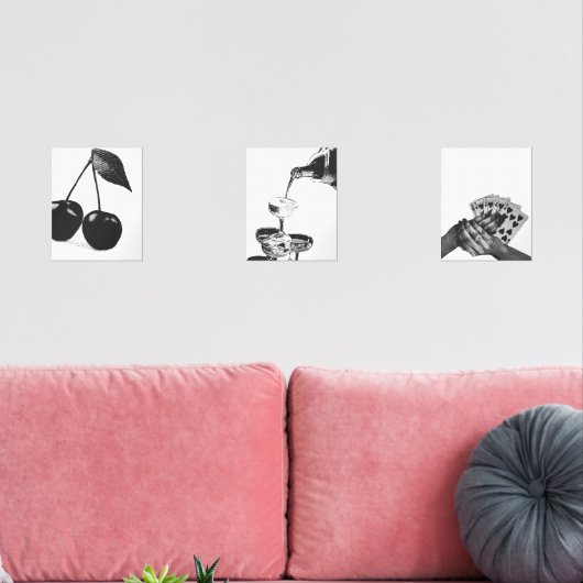 Set von 3 Champagne Cherry Bar Cart Funky Prints (Wohnzimmer)