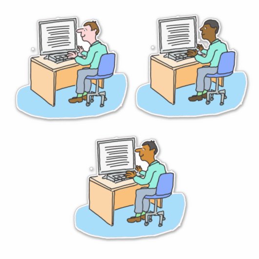 Set von 3 Computerarbeitern. Aufkleber (Vorderseite)