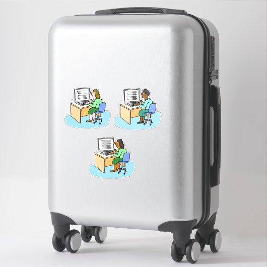 Set von 3 Computerarbeitern. Frau. Aufkleber (Koffer)