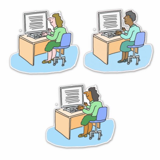 Set von 3 Computerarbeitern. Frau. Aufkleber (Vorderseite)