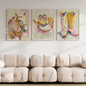 Set von 3 Cowgirl Boot Hat Horse Western Prints