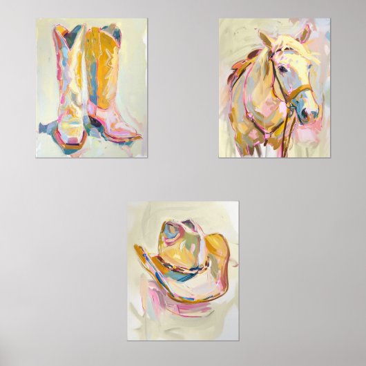 Set von 3 Cowgirl Boot Hat Horse Western Prints (Vorderseite)